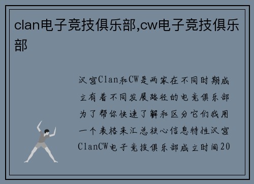 clan电子竞技俱乐部,cw电子竞技俱乐部